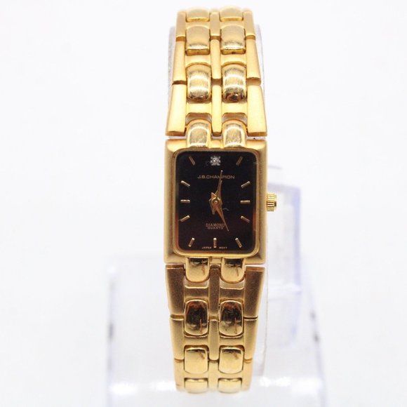 J.B Champion Watch Womens Gold Tone Stainless Steel Bracelet Style Black Dial - Picture 2 of 8